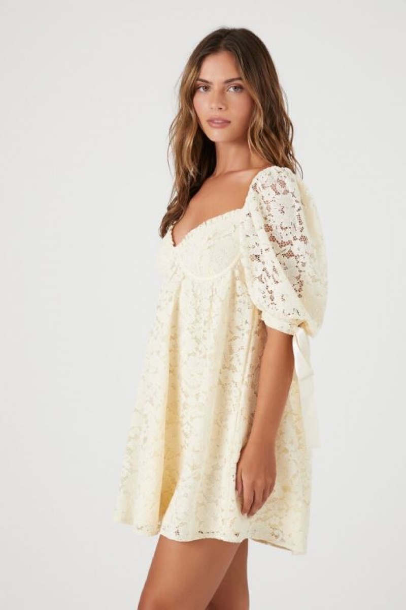 Vestido Forever 21 Floral Lace Babydoll Mini Mujer Blancas | ymev1D3anlA