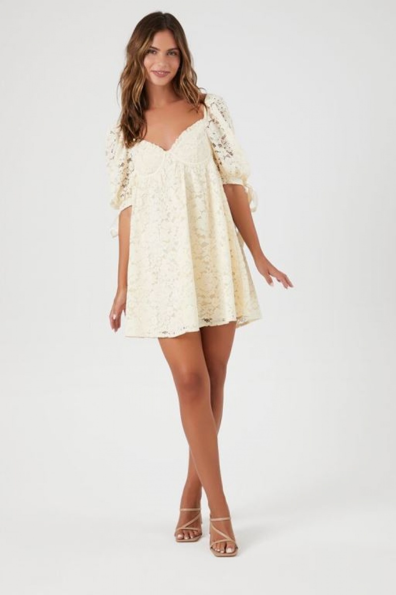 Vestido Forever 21 Floral Lace Babydoll Mini Mujer Blancas | ymev1D3anlA