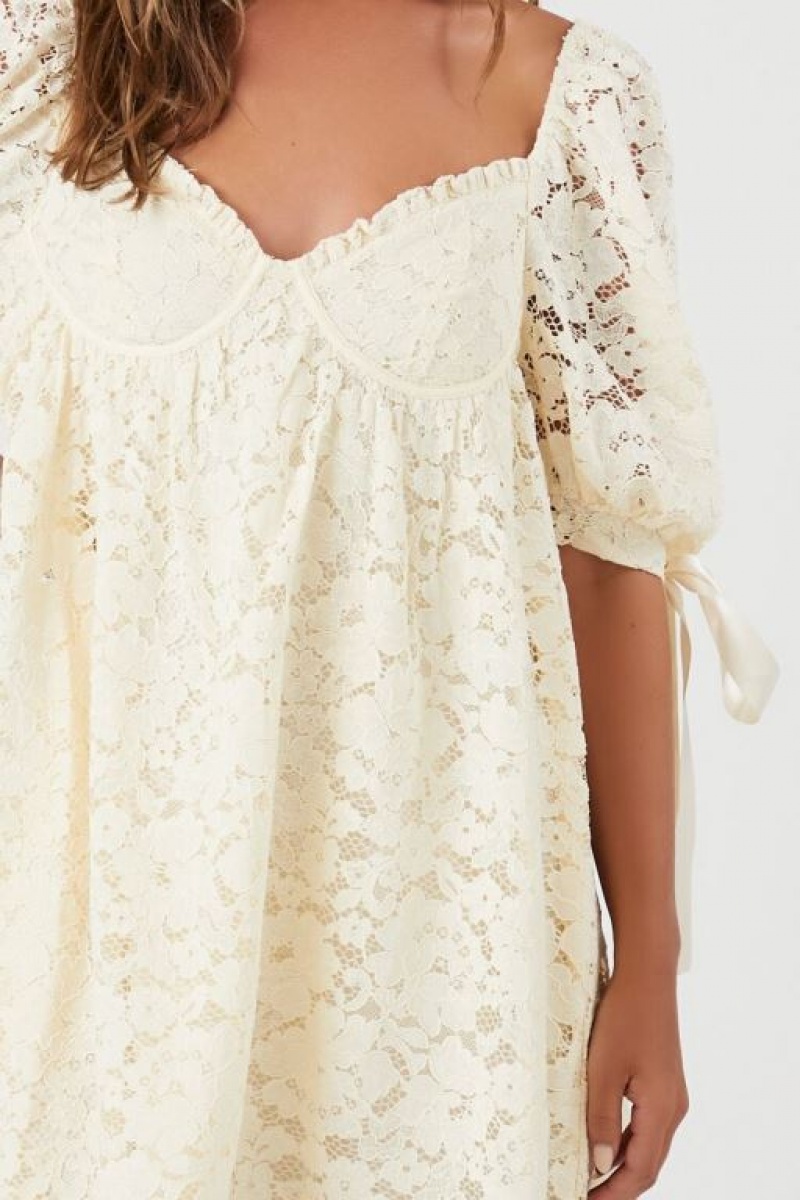 Vestido Forever 21 Floral Lace Babydoll Mini Mujer Blancas | ymev1D3anlA