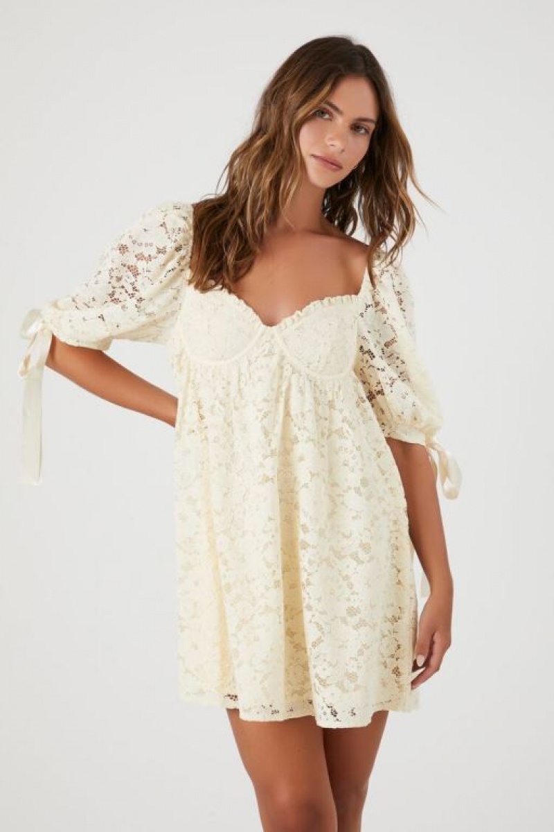 Vestido Forever 21 Floral Lace Babydoll Mini Mujer Blancas | ymev1D3anlA