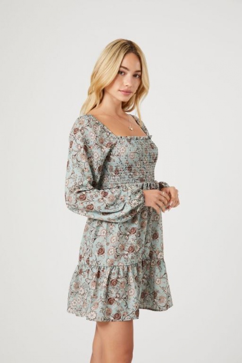 Vestido Forever 21 Floral Paisley Print Mini Mujer Verde Oliva Multicolor | 6AzhBZvouow