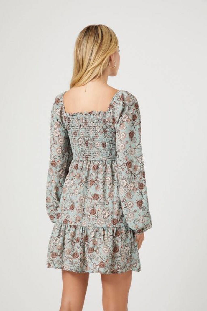 Vestido Forever 21 Floral Paisley Print Mini Mujer Verde Oliva Multicolor | 6AzhBZvouow