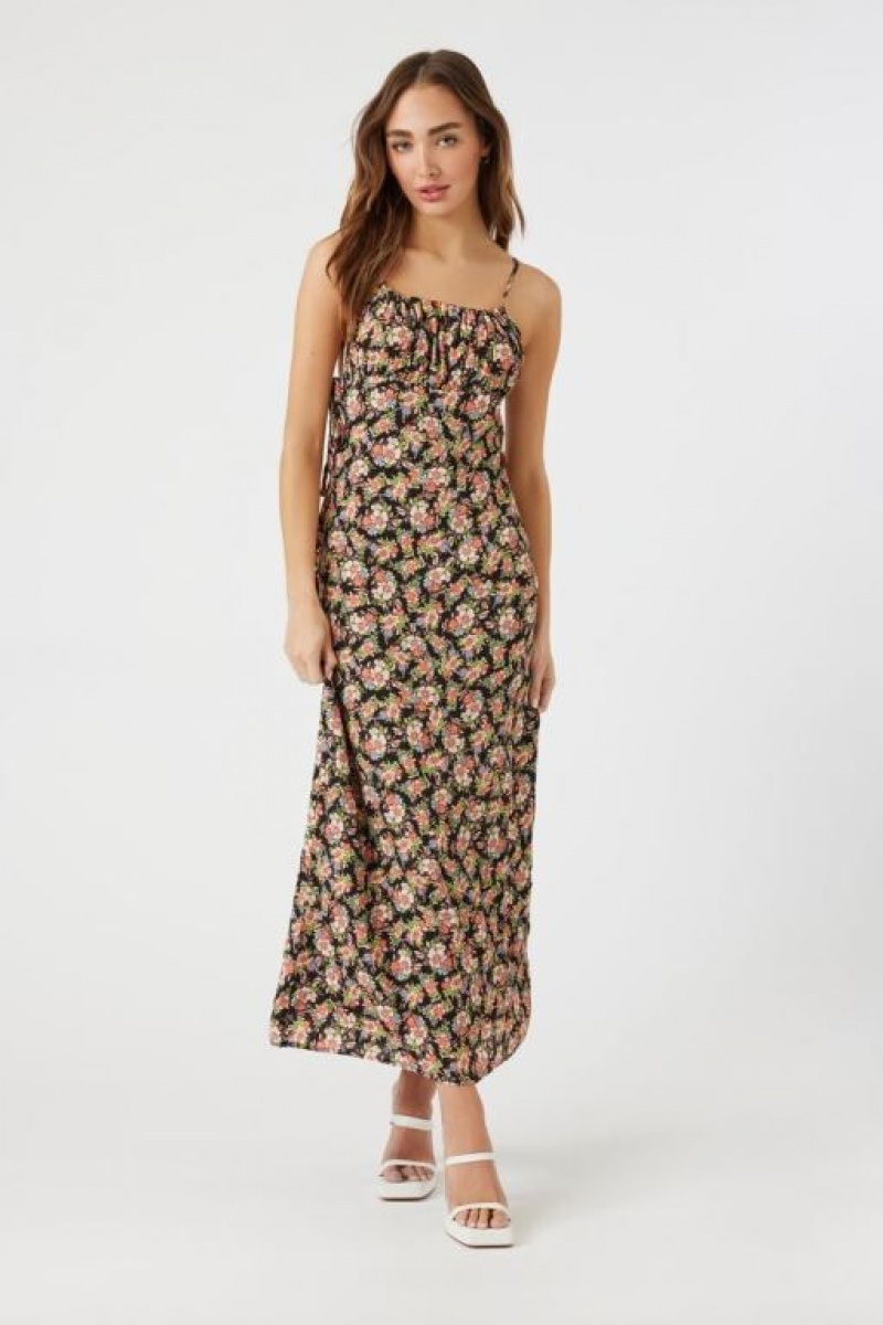 Vestido Forever 21 Floral Print Cami Maxi Mujer Negras Multicolor | TqC8zDhqaHx