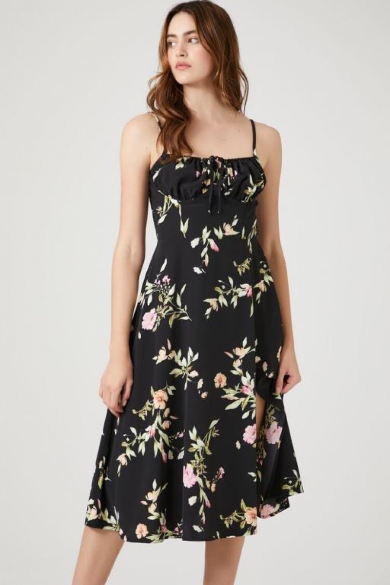 Vestido Forever 21 Floral Print Cami Midi Mujer Negras Multicolor | eCJHUNGqOQ1