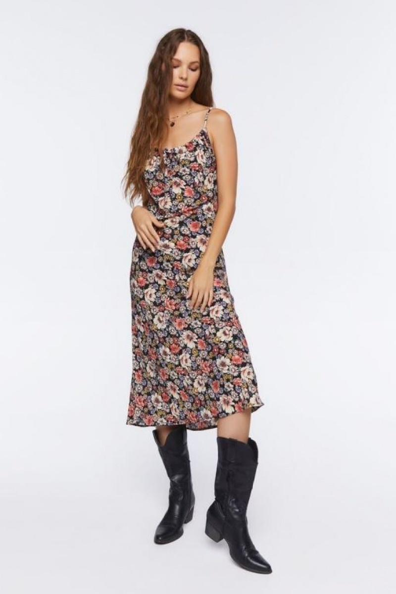 Vestido Forever 21 Floral Print Cami Midi Mujer Negras Multicolor | thZ6VePaeb5