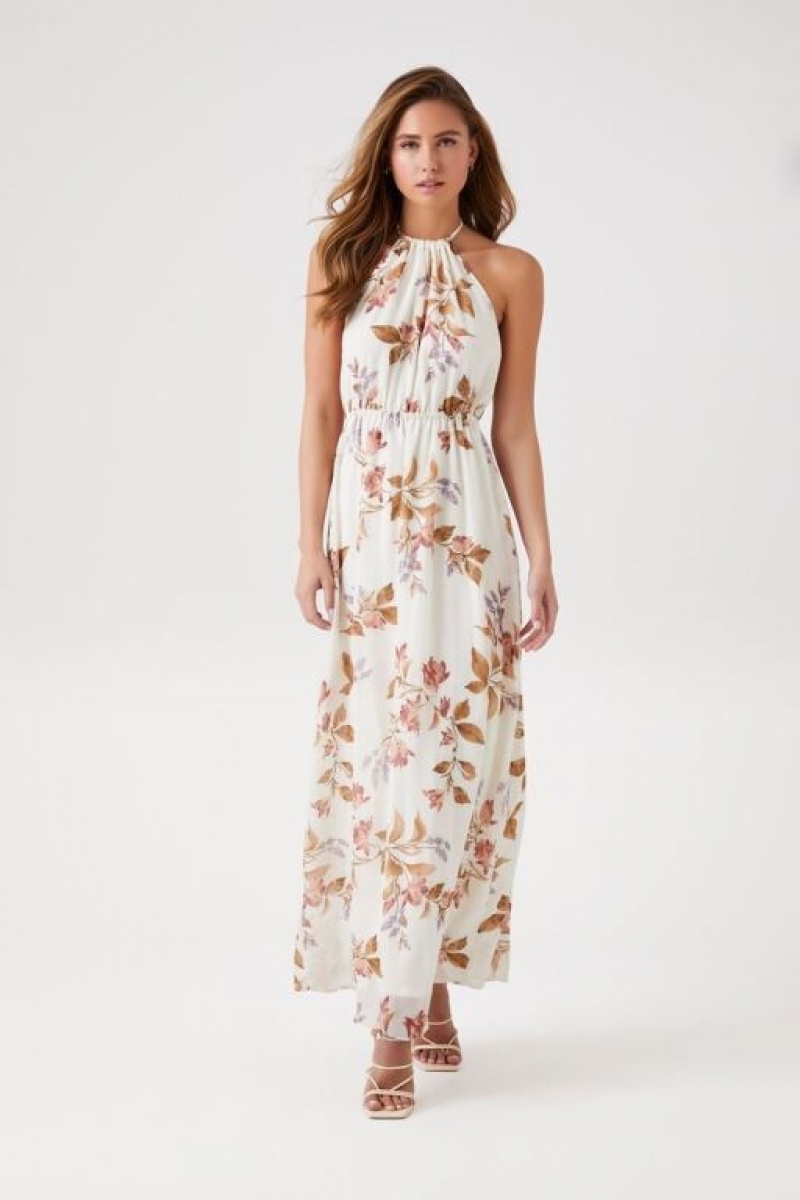 Vestido Forever 21 Floral Print Halter Maxi Mujer Blancas Multicolor | YomLvQJZSce