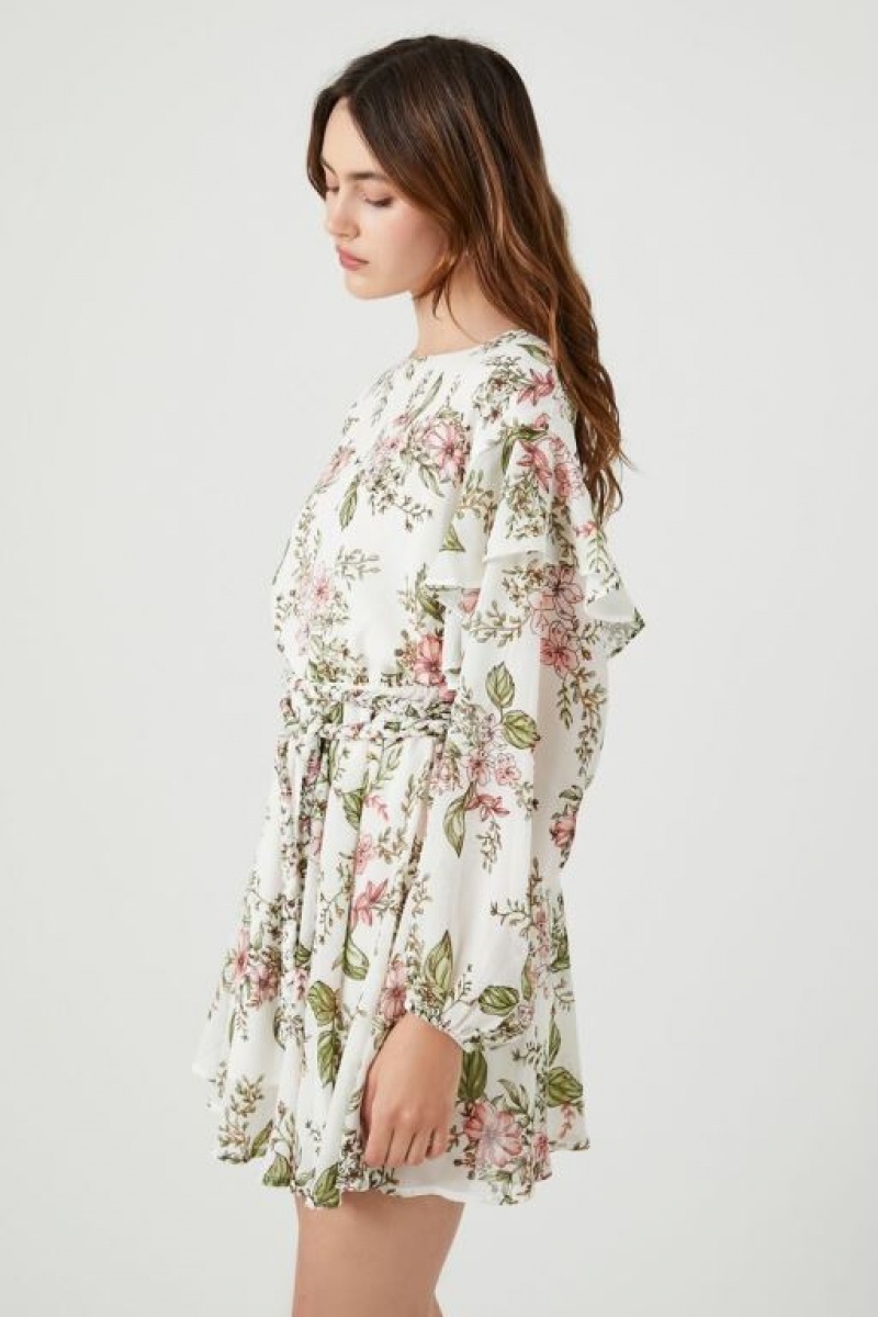 Vestido Forever 21 Floral Print Layered Mini Mujer Blancas Multicolor | 8oSQp3rW3WQ