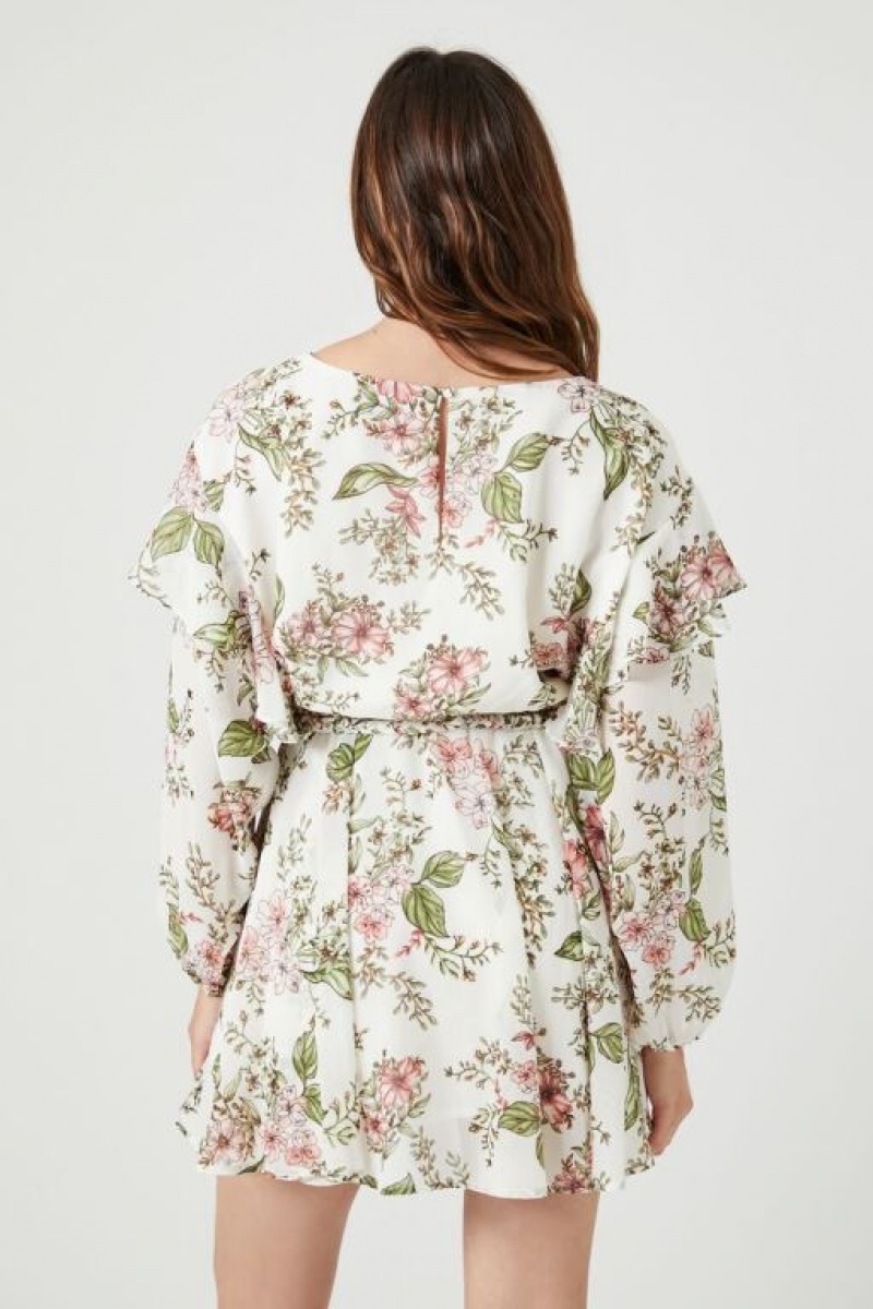 Vestido Forever 21 Floral Print Layered Mini Mujer Blancas Multicolor | 8oSQp3rW3WQ