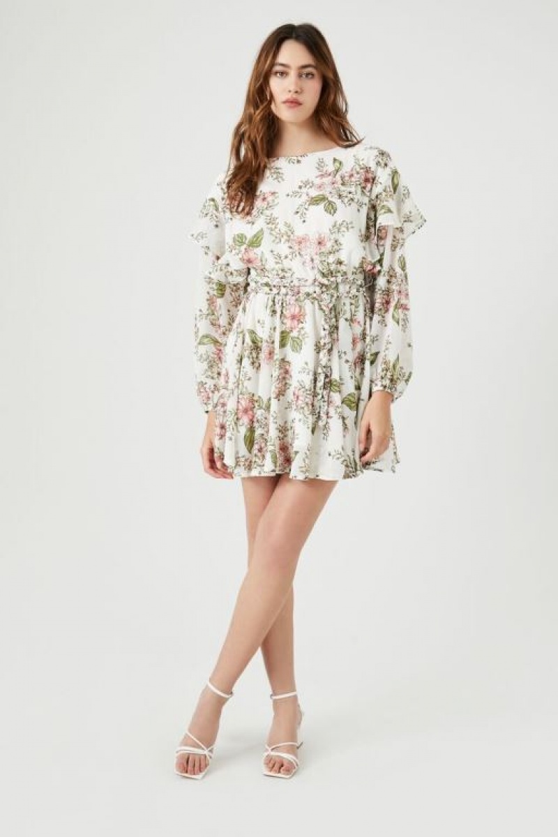 Vestido Forever 21 Floral Print Layered Mini Mujer Blancas Multicolor | 8oSQp3rW3WQ