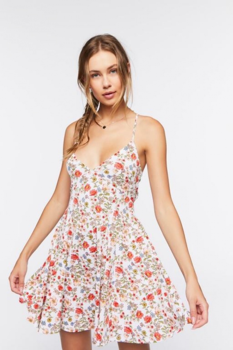 Vestido Forever 21 Floral Print Mini Mujer Blancas Multicolor | bT1WyDSCGOw