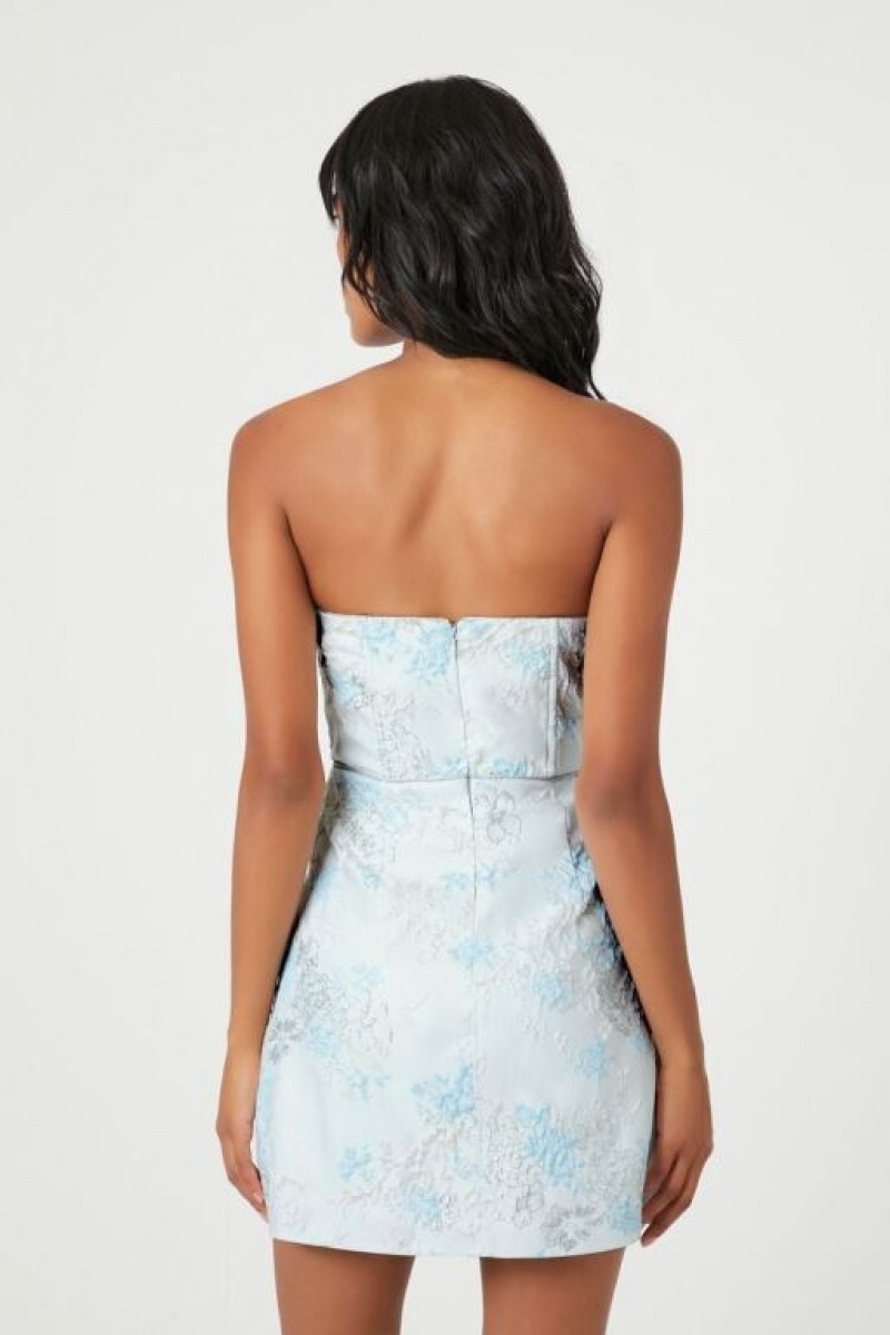 Vestido Forever 21 Floral Print Strapless Mini Mujer Creme Azules | FSUaCRrgx7e