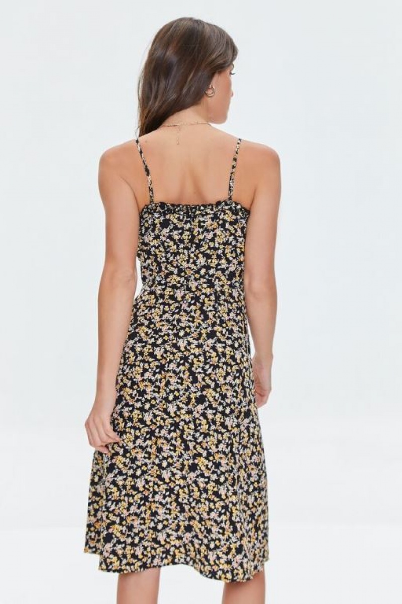 Vestido Forever 21 Floral Print Sweetheart Midi Mujer Negras Multicolor | S1R3eplxdF3