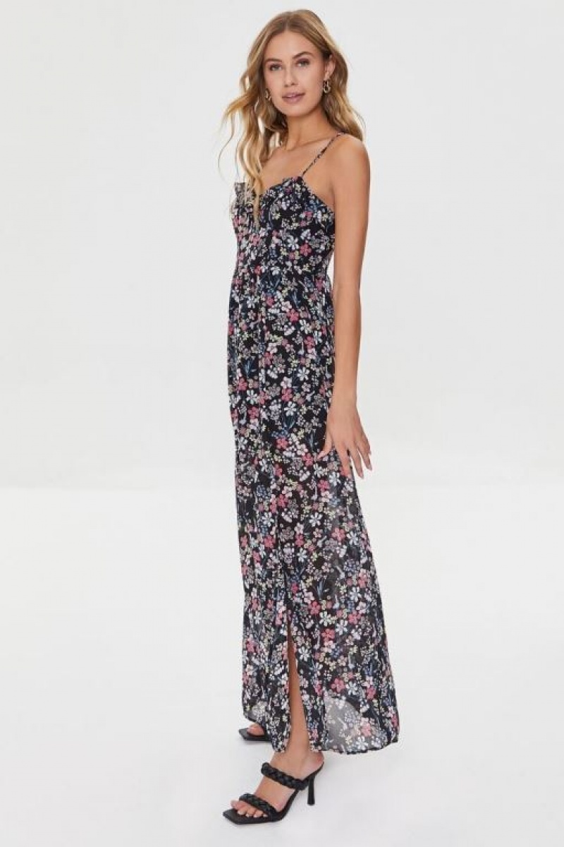 Vestido Forever 21 Floral Print Sweetheart Maxi Mujer Negras Multicolor | HKzLMzPY9D9