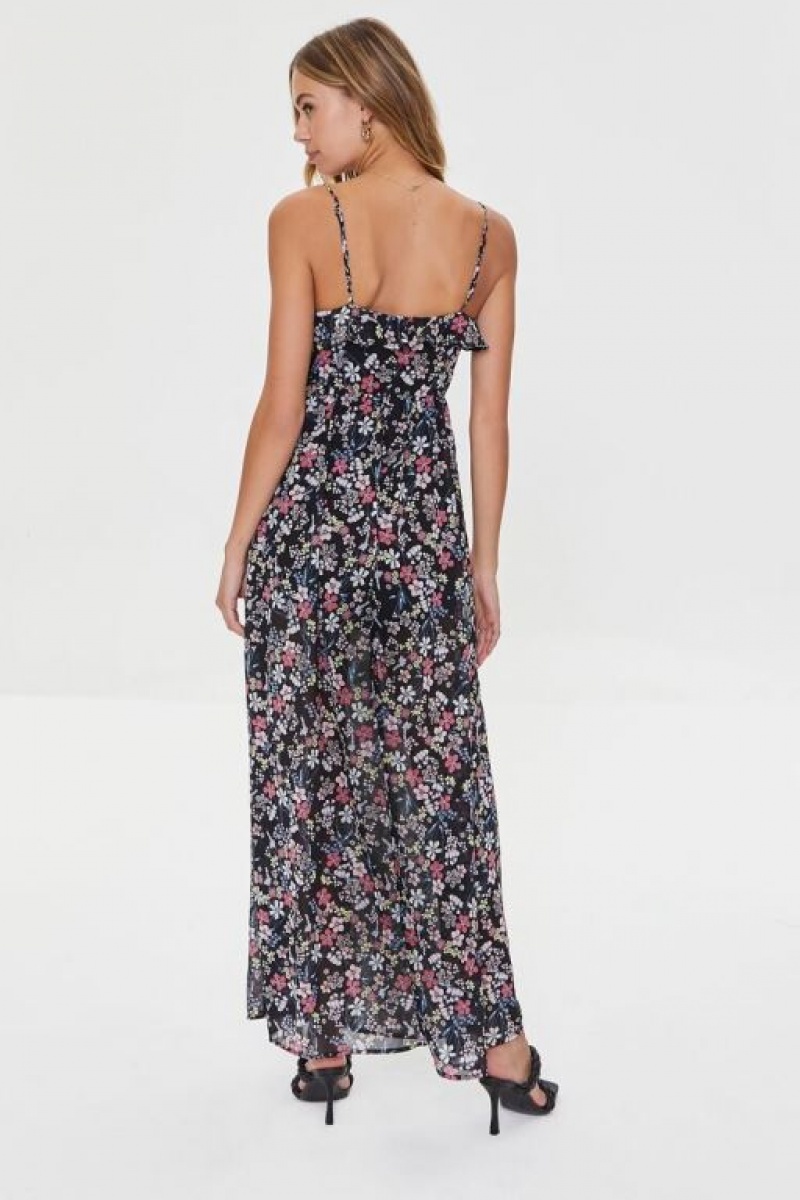 Vestido Forever 21 Floral Print Sweetheart Maxi Mujer Negras Multicolor | HKzLMzPY9D9