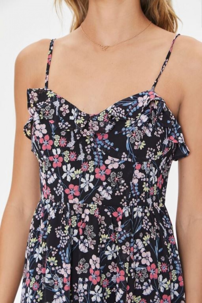 Vestido Forever 21 Floral Print Sweetheart Maxi Mujer Negras Multicolor | HKzLMzPY9D9