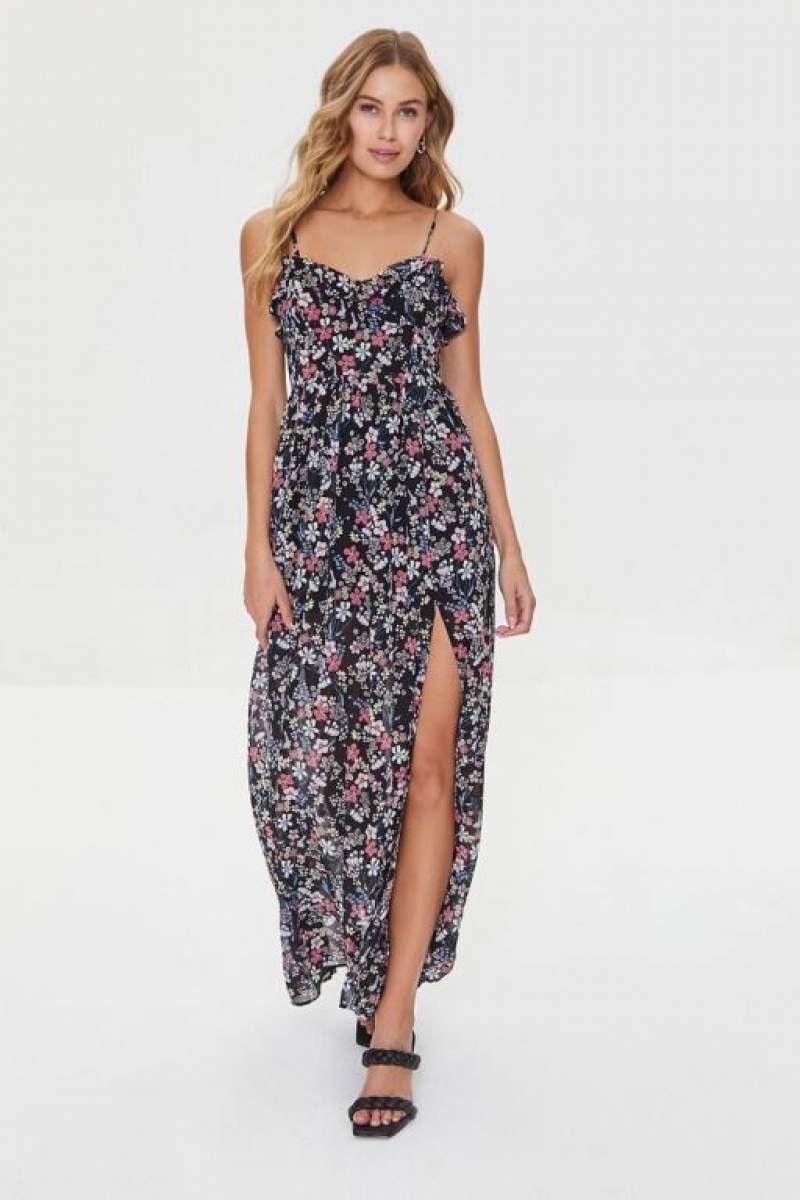 Vestido Forever 21 Floral Print Sweetheart Maxi Mujer Negras Multicolor | HKzLMzPY9D9