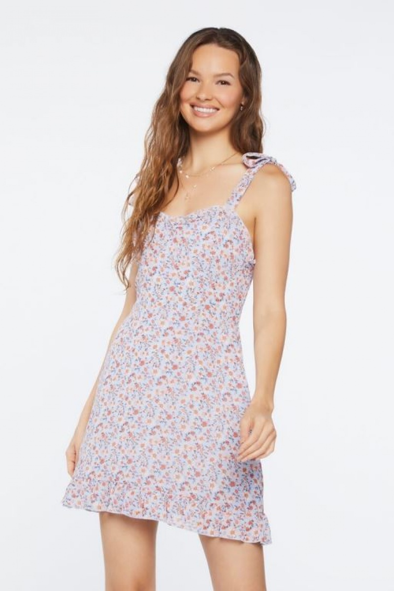 Vestido Forever 21 Floral Print Tie Strap Mini Mujer Azules Claro Multicolor | FxZbqkL5MMi