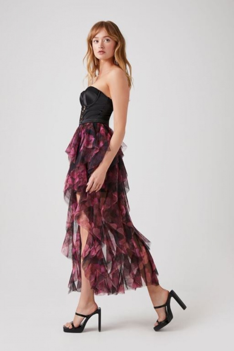 Vestido Forever 21 Floral Ruffle Tiered Maxi Mujer Negras Multicolor | gUv1gF32pZo