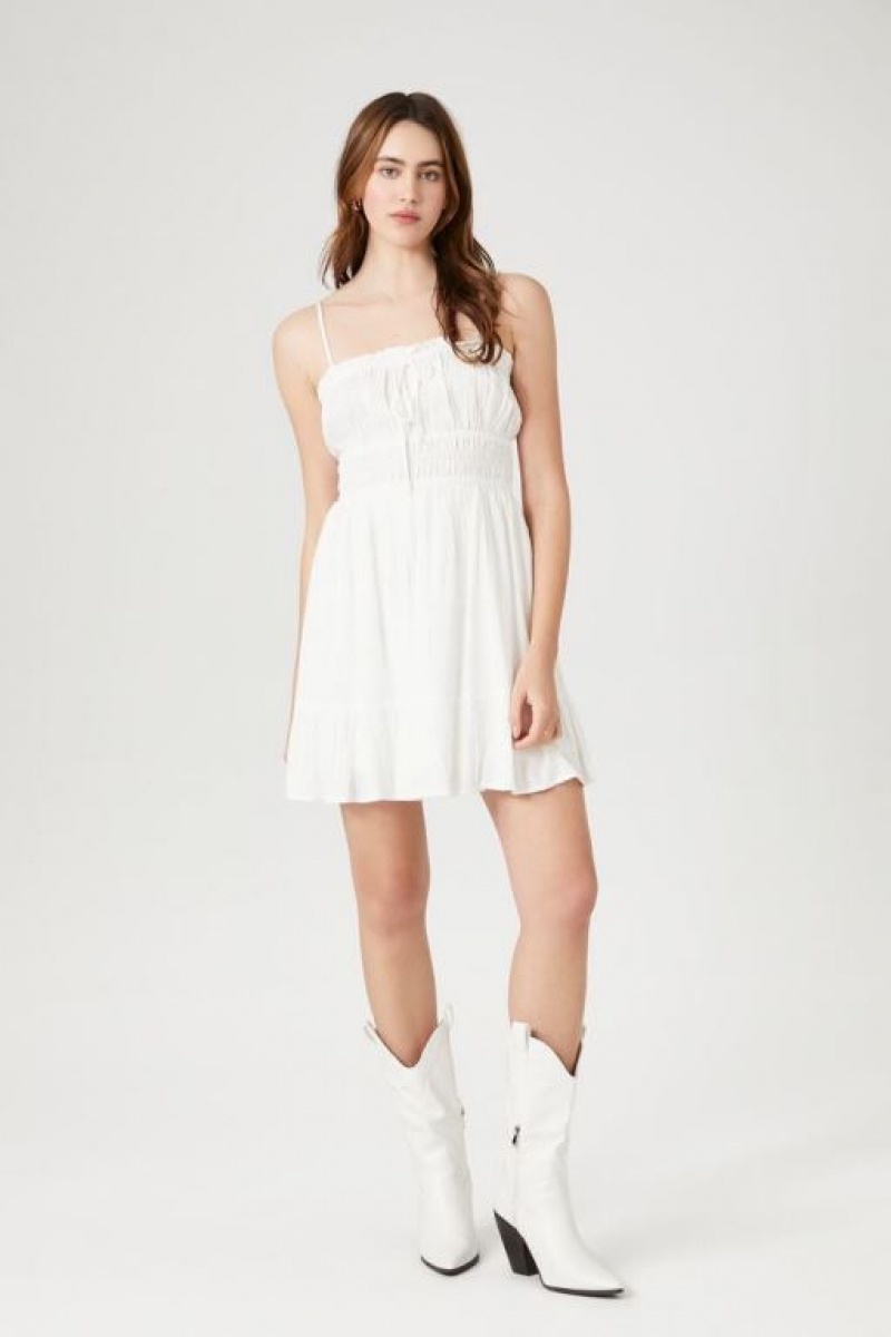 Vestido Forever 21 Flounce Cami Mini Mujer Blancas | Q7anzbFIlyr