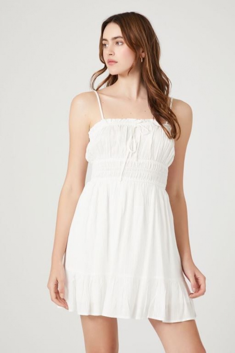 Vestido Forever 21 Flounce Cami Mini Mujer Blancas | Q7anzbFIlyr