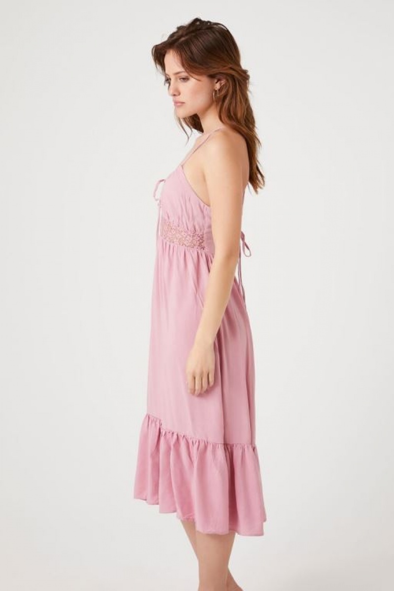 Vestido Forever 21 Flounce Crisscross Midi Mujer Rosas | lsw3F2NLRfE