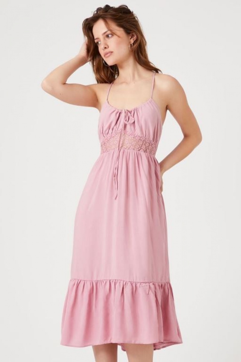 Vestido Forever 21 Flounce Crisscross Midi Mujer Rosas | lsw3F2NLRfE