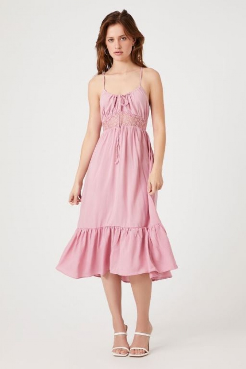 Vestido Forever 21 Flounce Crisscross Midi Mujer Rosas | lsw3F2NLRfE