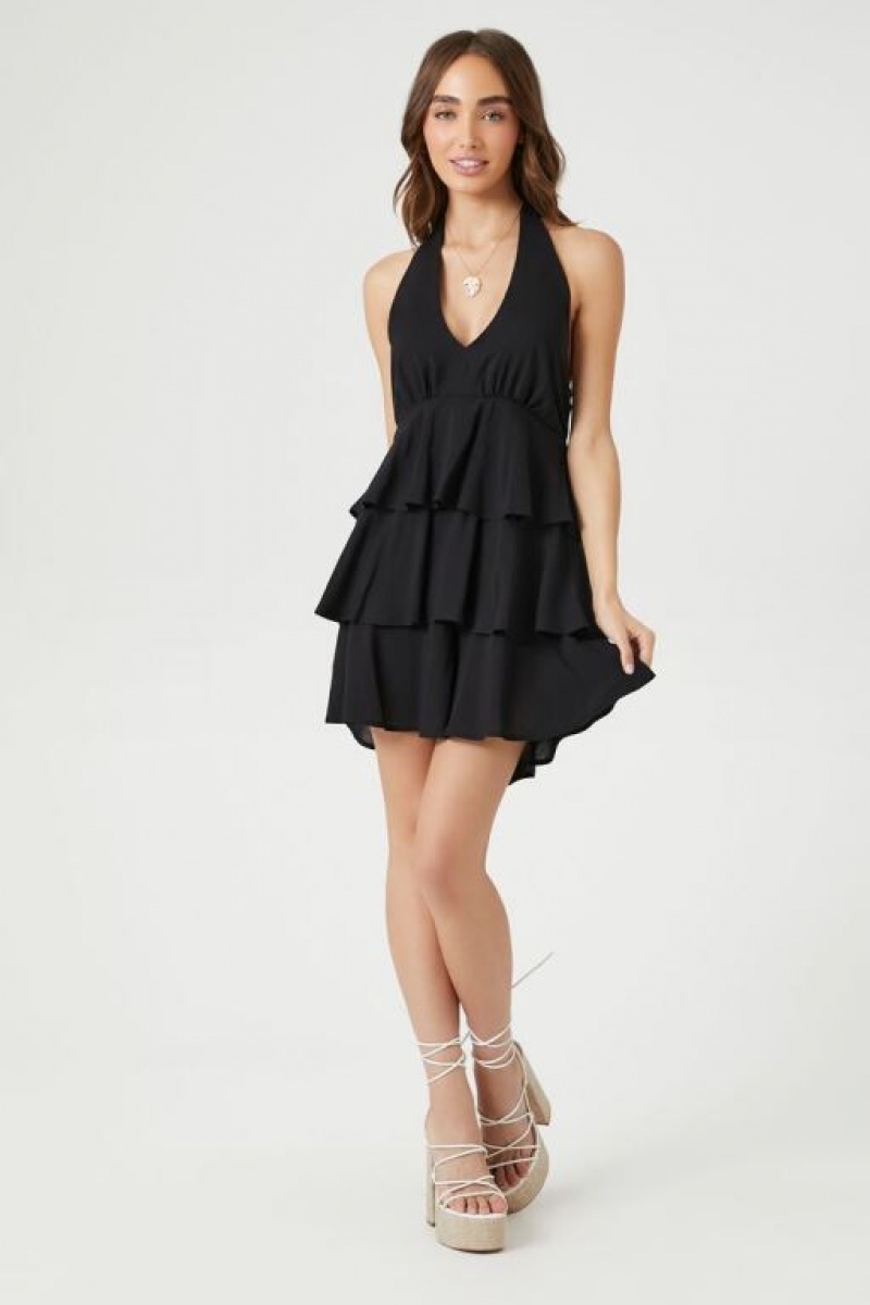 Vestido Forever 21 Flounce Halter Mini Mujer Negras | nVdhnhbapvu