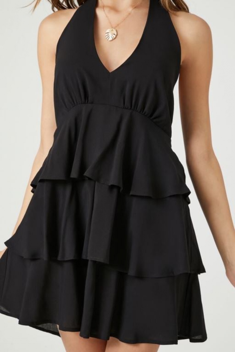 Vestido Forever 21 Flounce Halter Mini Mujer Negras | nVdhnhbapvu