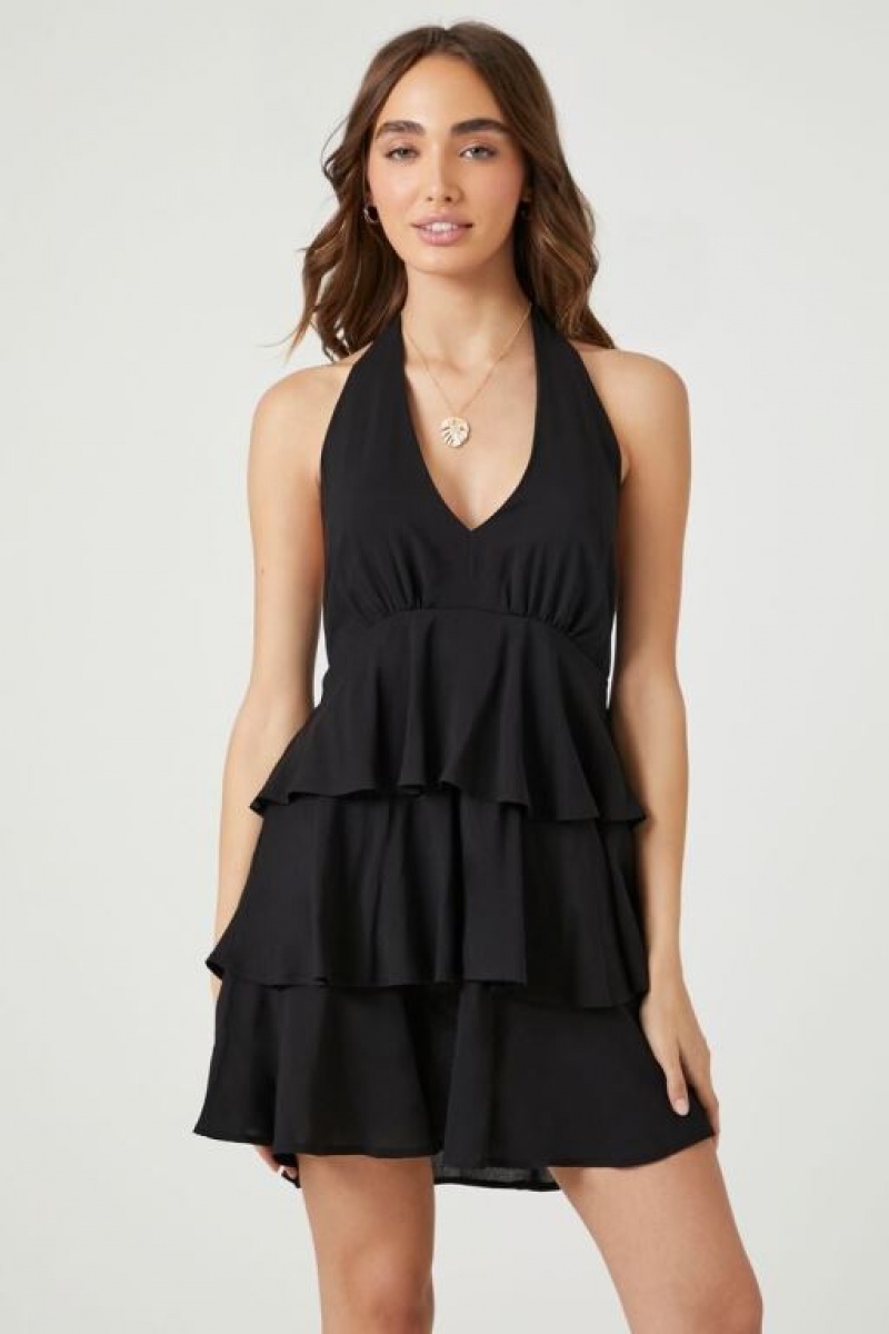 Vestido Forever 21 Flounce Halter Mini Mujer Negras | nVdhnhbapvu