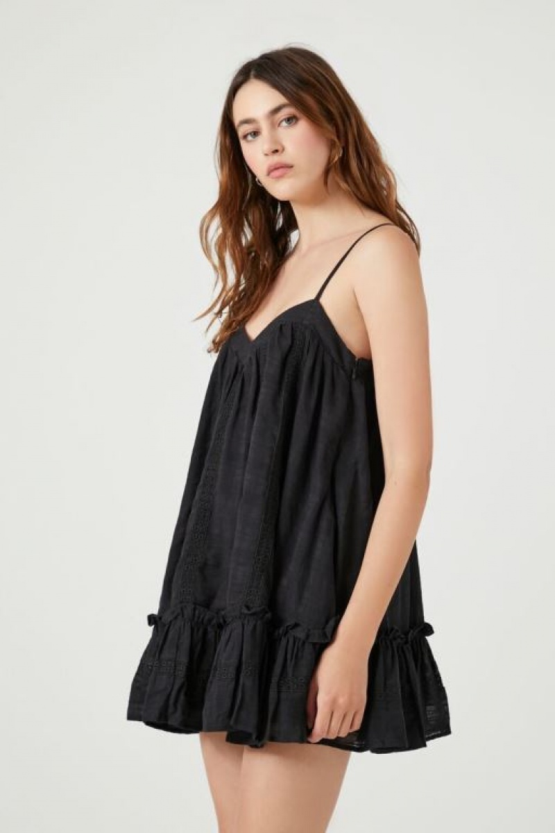 Vestido Forever 21 Flounce Hem Mini Shift Mujer Negras | rtnSpfkoc3J