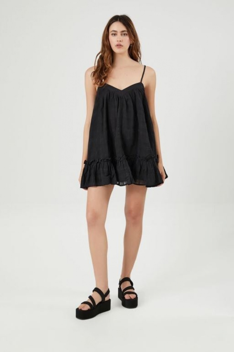 Vestido Forever 21 Flounce Hem Mini Shift Mujer Negras | rtnSpfkoc3J