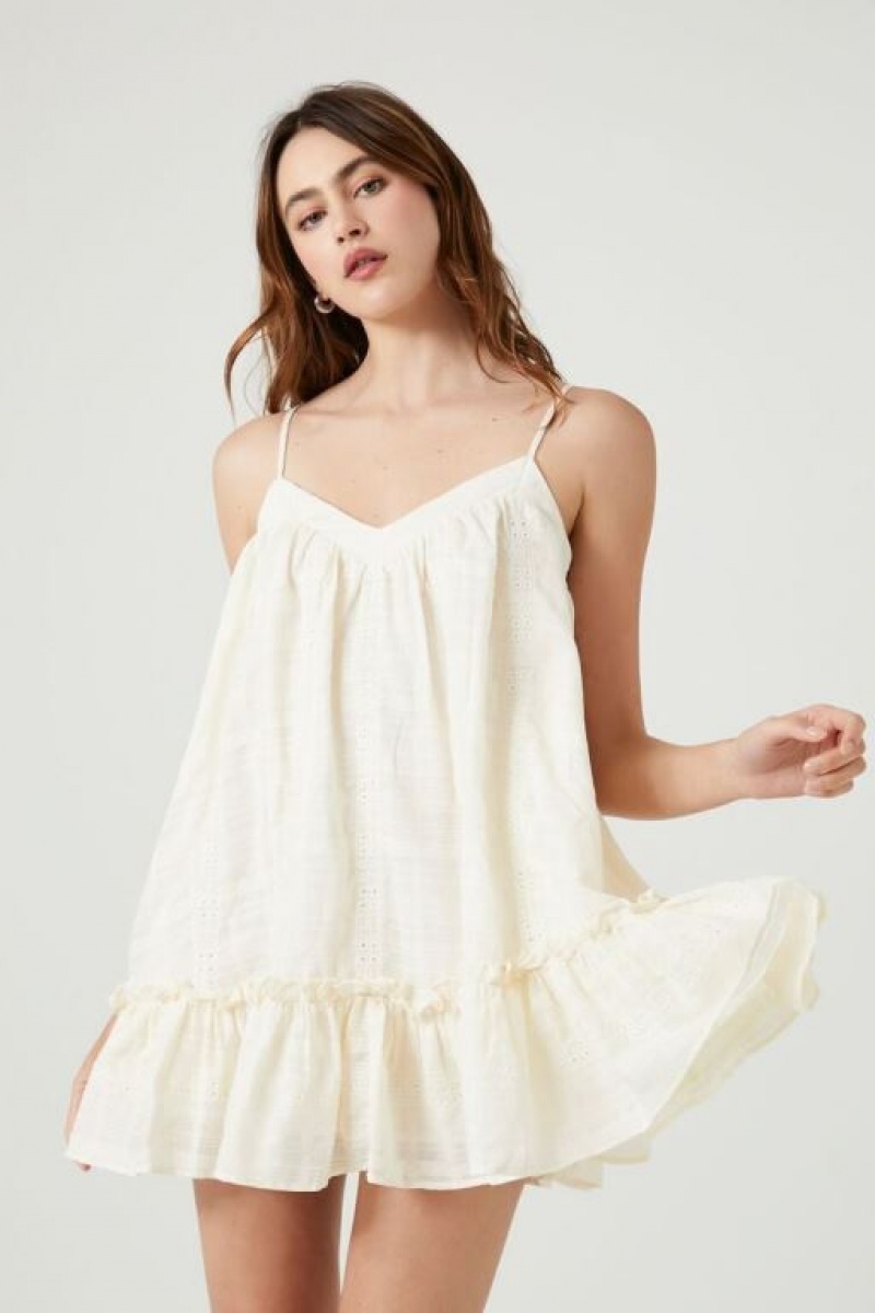 Vestido Forever 21 Flounce Hem Mini Shift Mujer Blancas | 6qiBp5LUhno