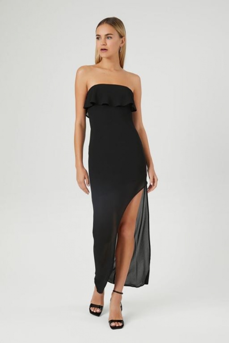 Vestido Forever 21 Flounce Midi Mujer Negras | oSaX30NrpFt