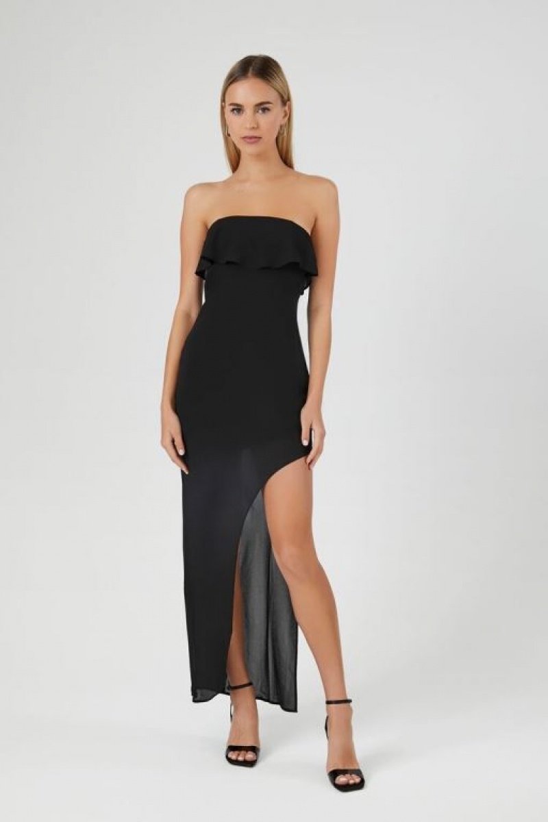 Vestido Forever 21 Flounce Midi Mujer Negras | oSaX30NrpFt