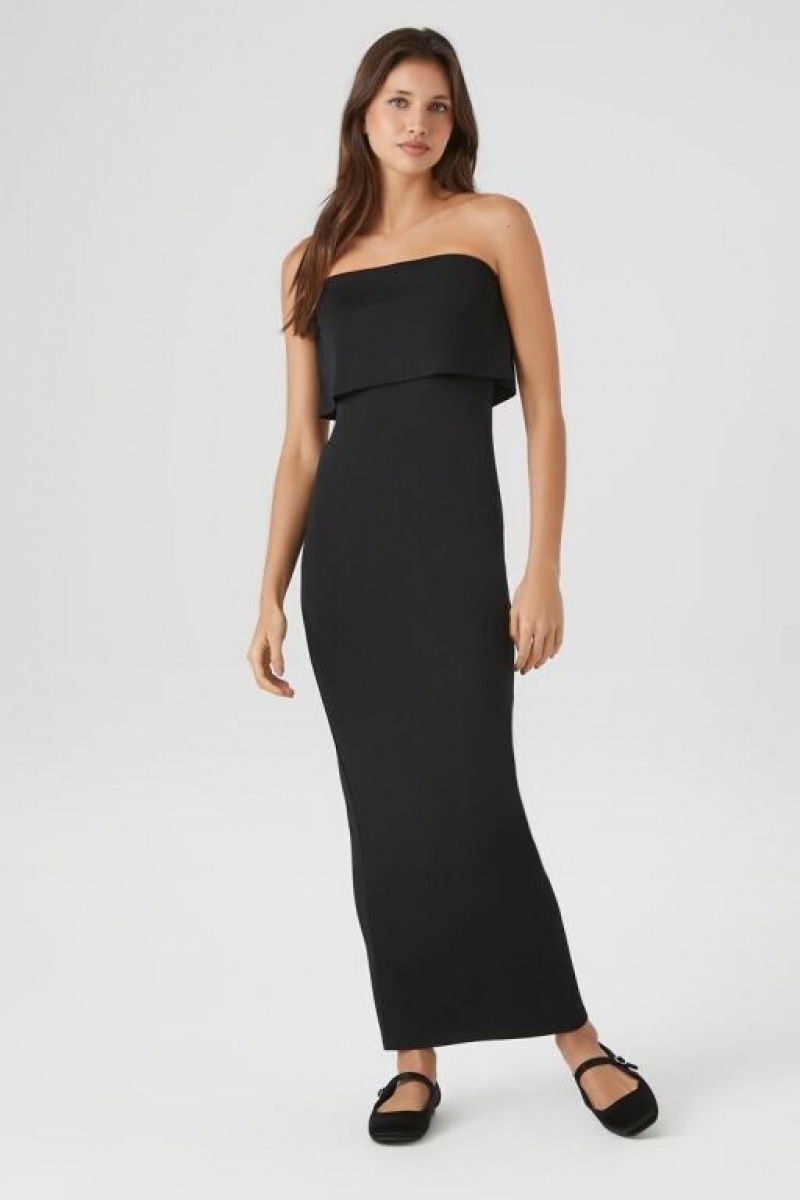 Vestido Forever 21 Flounce Midi Tube Mujer Negras | sYyM4XEeJdv