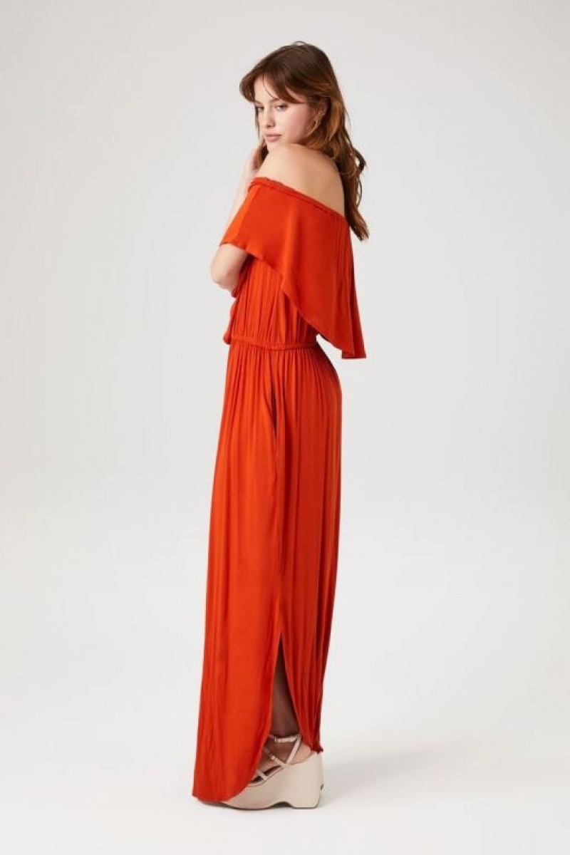 Vestido Forever 21 Flounce Off The Shoulder Maxi Mujer Rojas | DhqmUcgdfqr