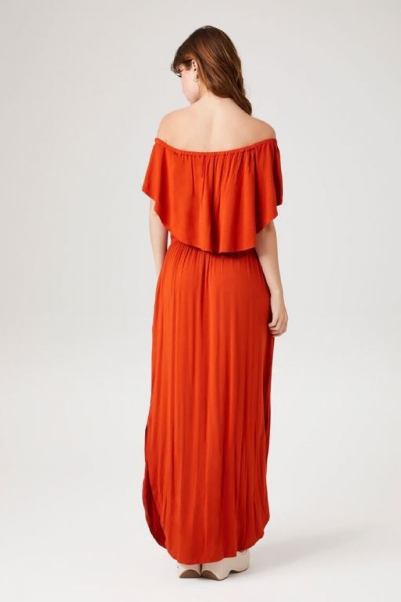 Vestido Forever 21 Flounce Off The Shoulder Maxi Mujer Rojas | DhqmUcgdfqr