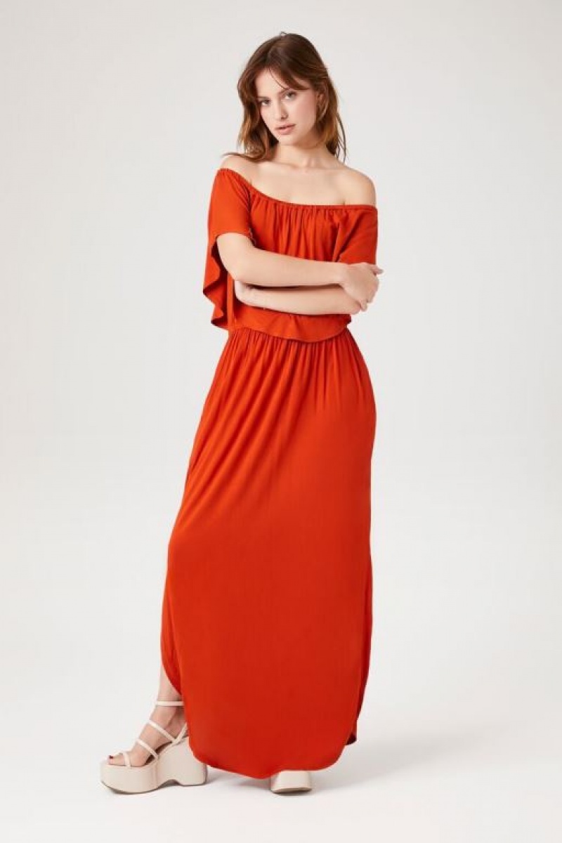 Vestido Forever 21 Flounce Off The Shoulder Maxi Mujer Rojas | DhqmUcgdfqr