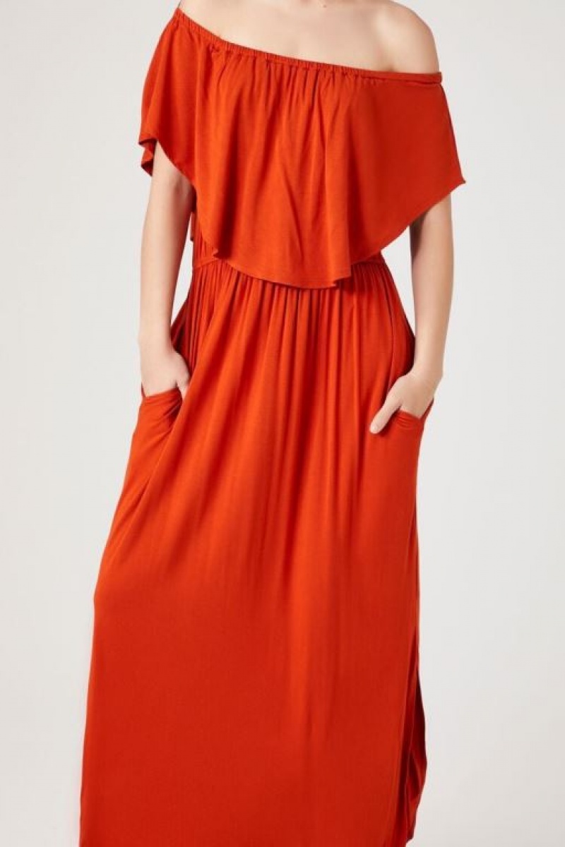 Vestido Forever 21 Flounce Off The Shoulder Maxi Mujer Rojas | DhqmUcgdfqr