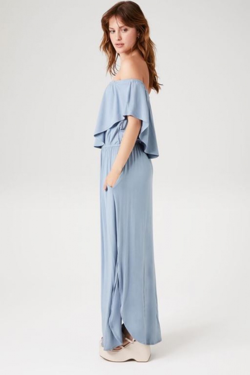 Vestido Forever 21 Flounce Off The Shoulder Maxi Mujer Azules | AWNztUi3iMD