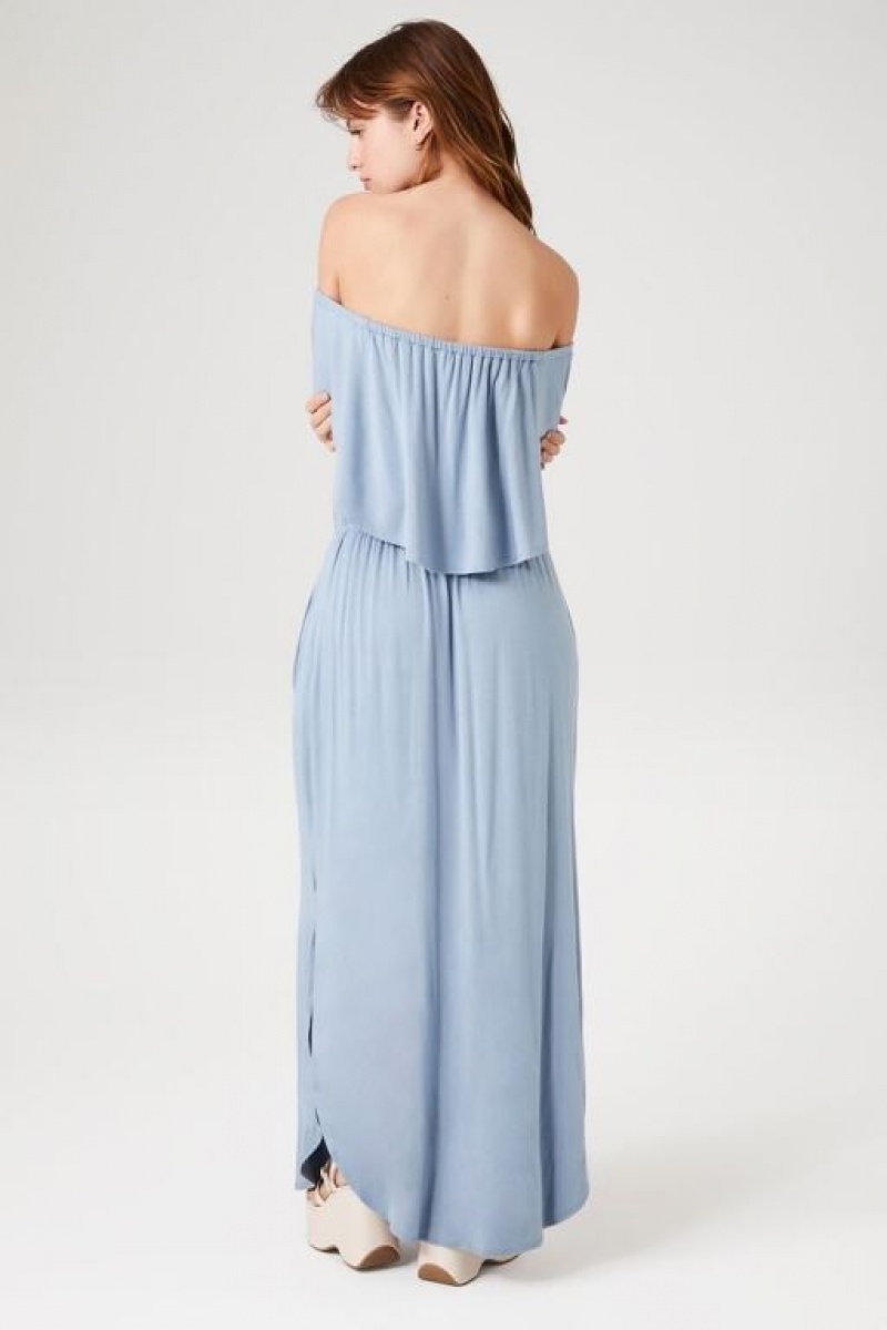 Vestido Forever 21 Flounce Off The Shoulder Maxi Mujer Azules | AWNztUi3iMD