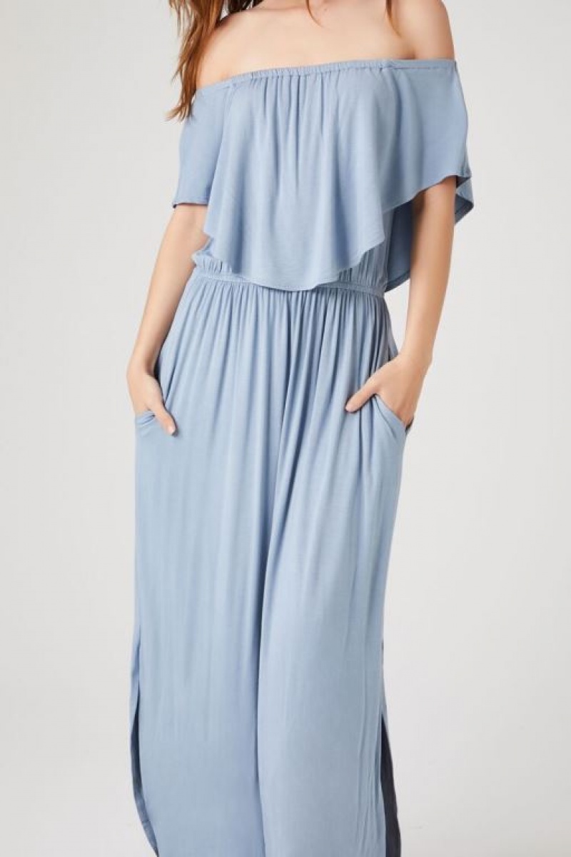 Vestido Forever 21 Flounce Off The Shoulder Maxi Mujer Azules | AWNztUi3iMD