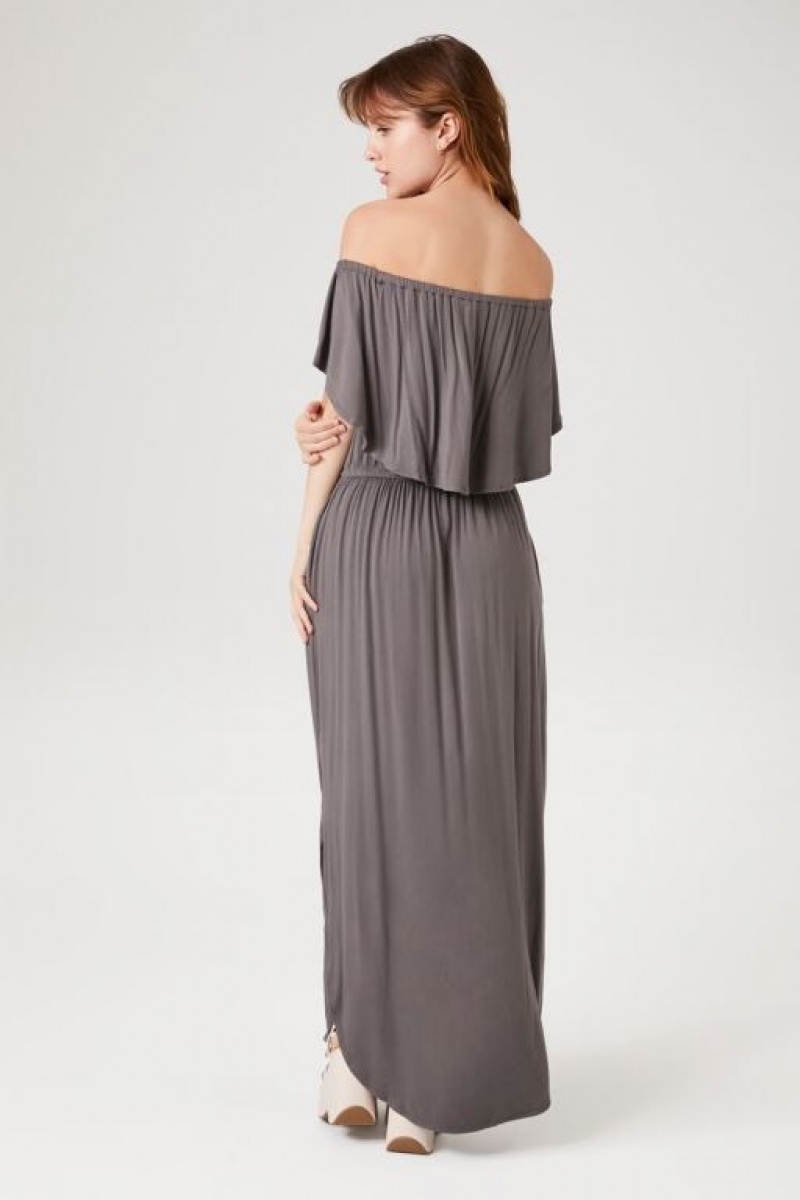 Vestido Forever 21 Flounce Off The Shoulder Maxi Mujer Gris | aqKz9iC3WcQ