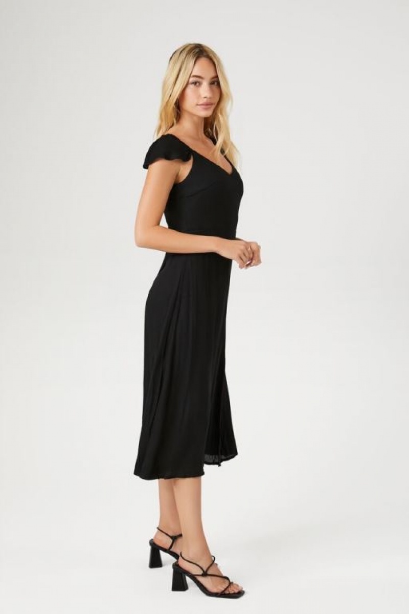 Vestido Forever 21 Flounce Sleeve Midi Mujer Negras | 3dI3v4ZCFHs