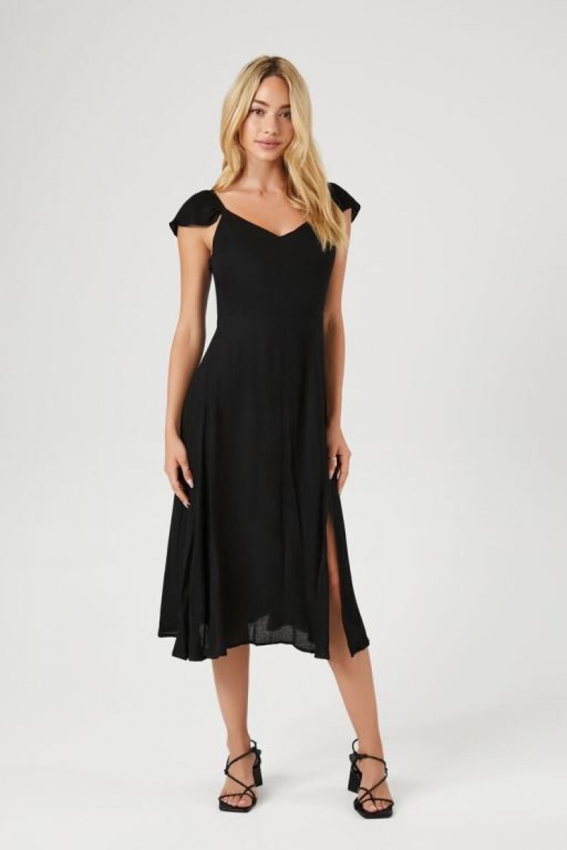 Vestido Forever 21 Flounce Sleeve Midi Mujer Negras | 3dI3v4ZCFHs