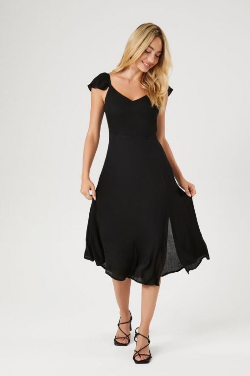 Vestido Forever 21 Flounce Sleeve Midi Mujer Negras | 3dI3v4ZCFHs