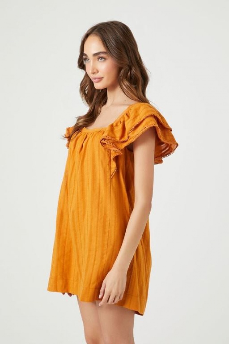 Vestido Forever 21 Flounce Sleeve Mini Shift Mujer Doradas | ugOiPimQ9Fk