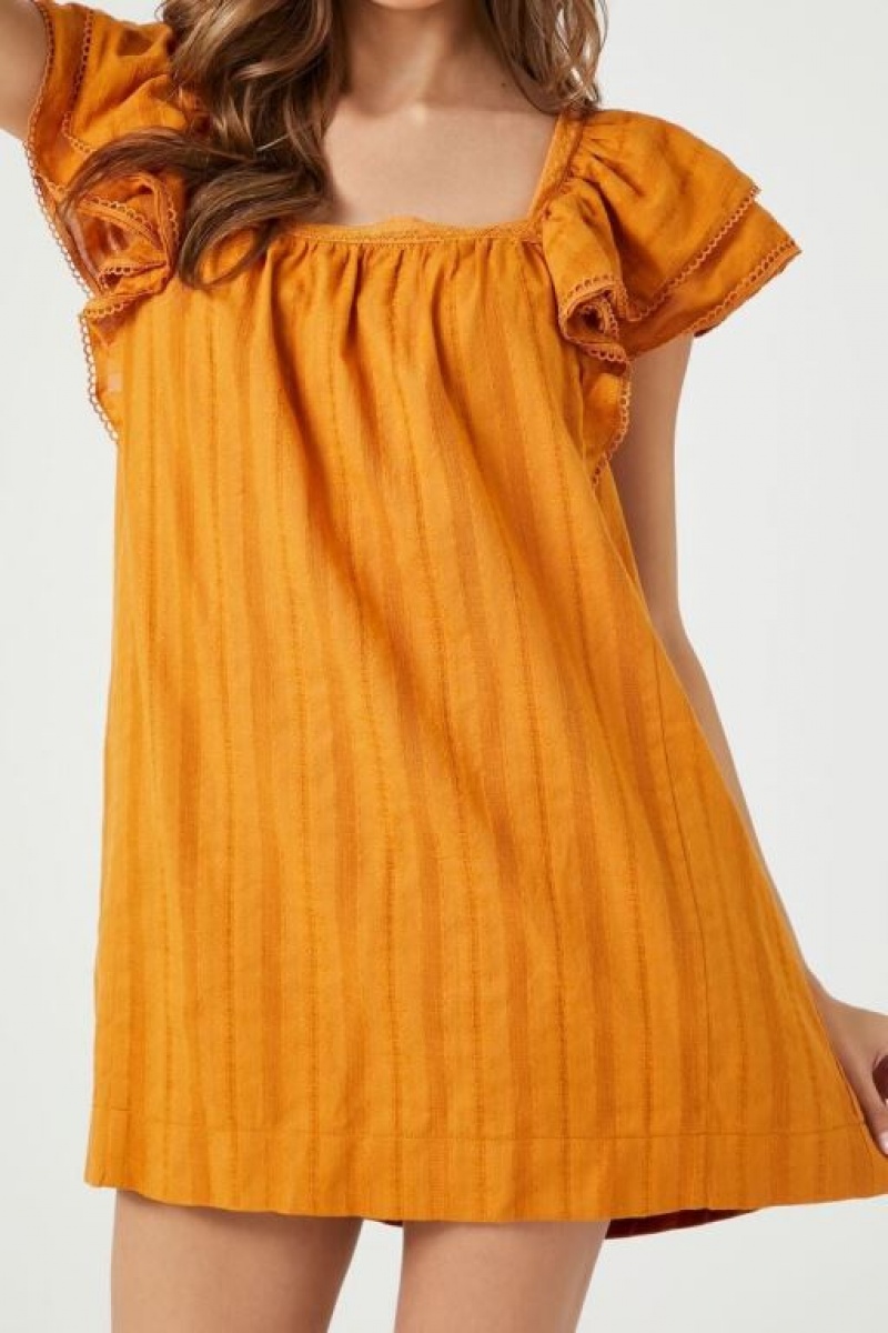 Vestido Forever 21 Flounce Sleeve Mini Shift Mujer Doradas | ugOiPimQ9Fk