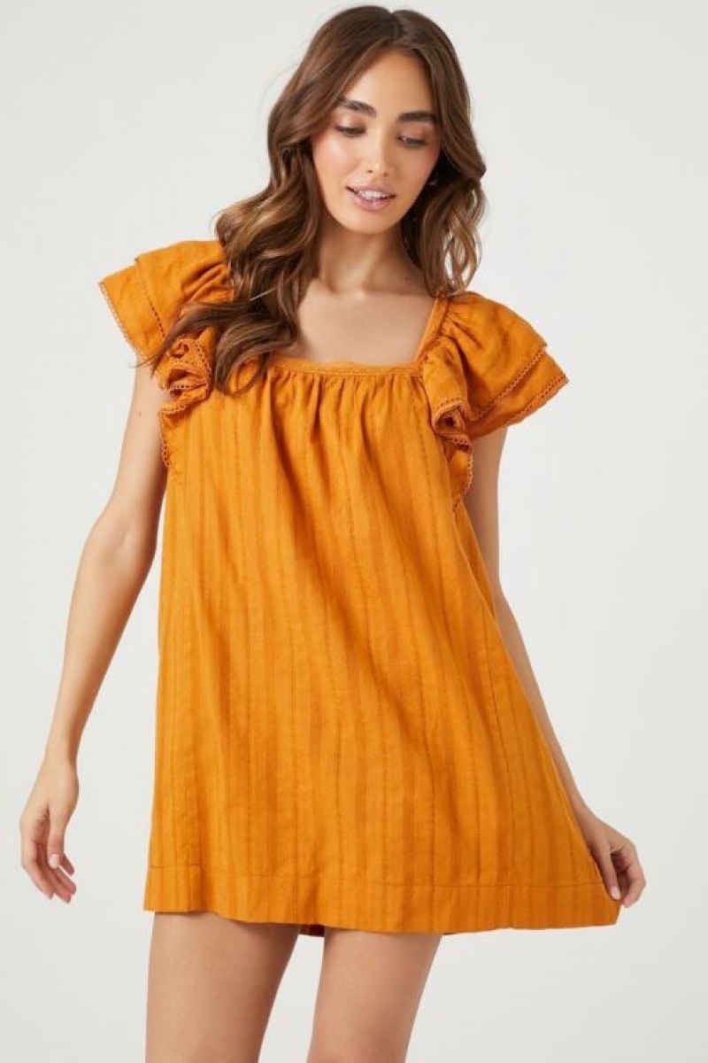 Vestido Forever 21 Flounce Sleeve Mini Shift Mujer Doradas | ugOiPimQ9Fk